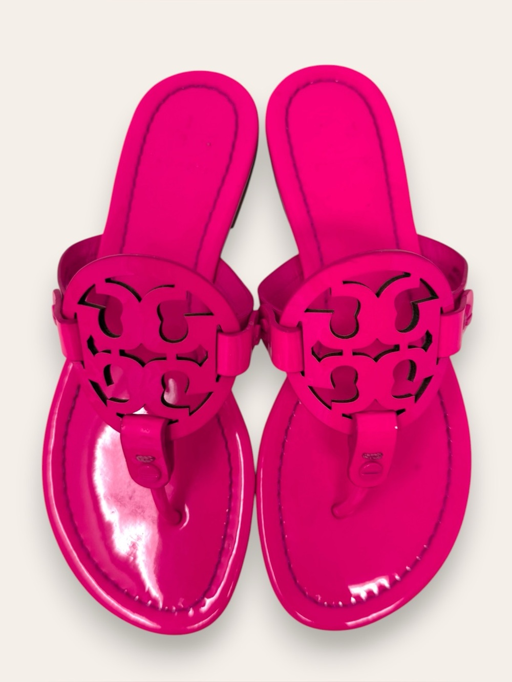 Tory Burch Patent Leather Miller Sandal Fluorescent Neon Fuchsia 6 Women’s